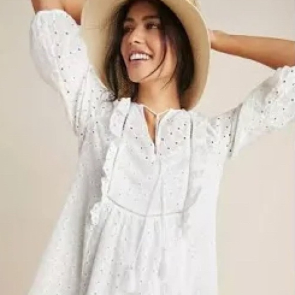 Anthropologie White Thames Eyelet Cotton Dress